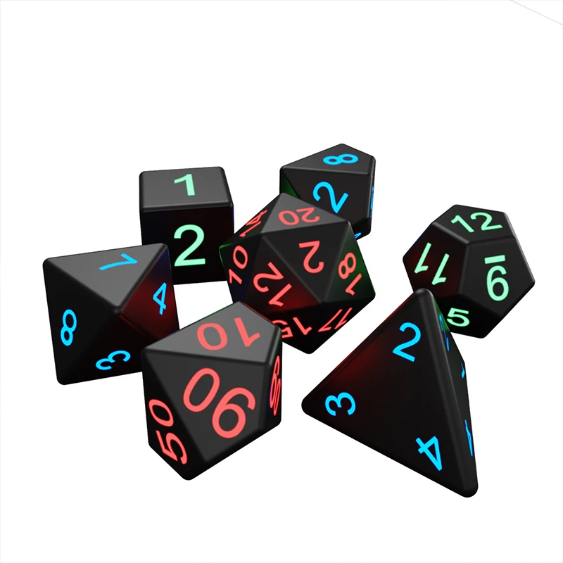 Colorful luminous electronic dice party chess game entertainment DND dice set rechargeable plastic 7-piece led dice set