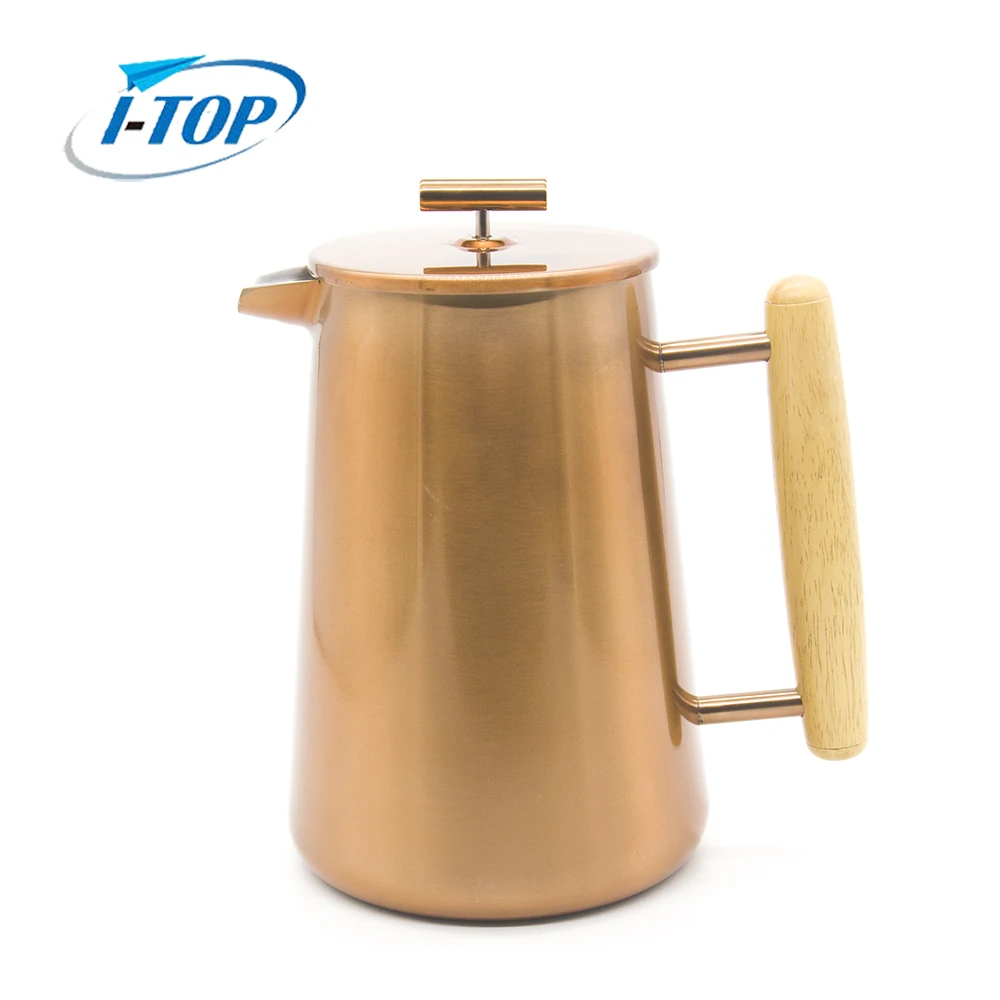High quality stainless steel double wall copper coffee press french coffee plunger