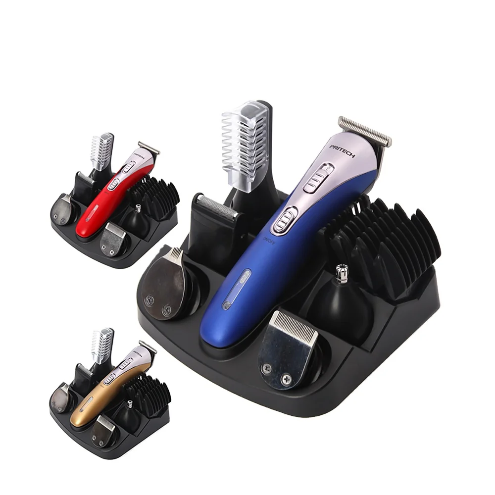 PRITECH Customized Rechargeable  6 in 1 Electric Professional Hair Clipper Set With Charging Stand