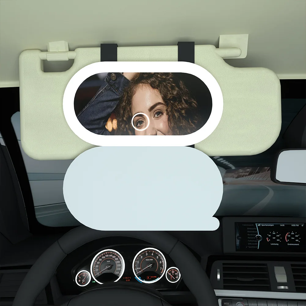 BM018 Led Light Car Vanity Sun Visor Makeup Leatherwear Shell Mirrors Hanging With Lights For Car