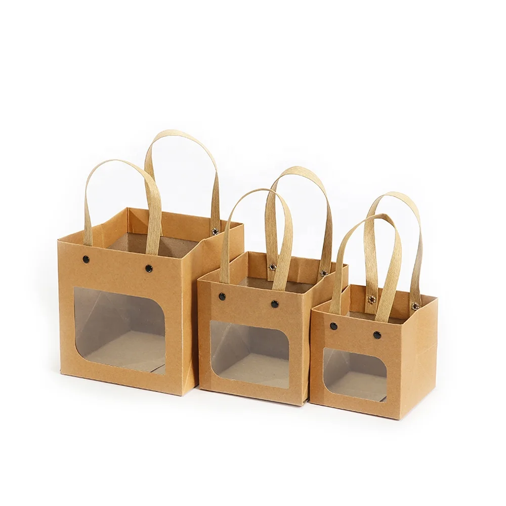 Портативный Подарочный пакет из крафт-бумаги с прозрачным окном и ручкой