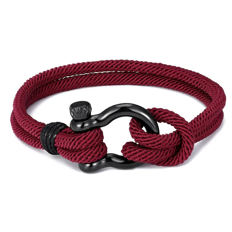 Handmade stainless steel d Shackle Nylon Woven Bracelet European Screw Off Ends Shackle Rope Bracelet