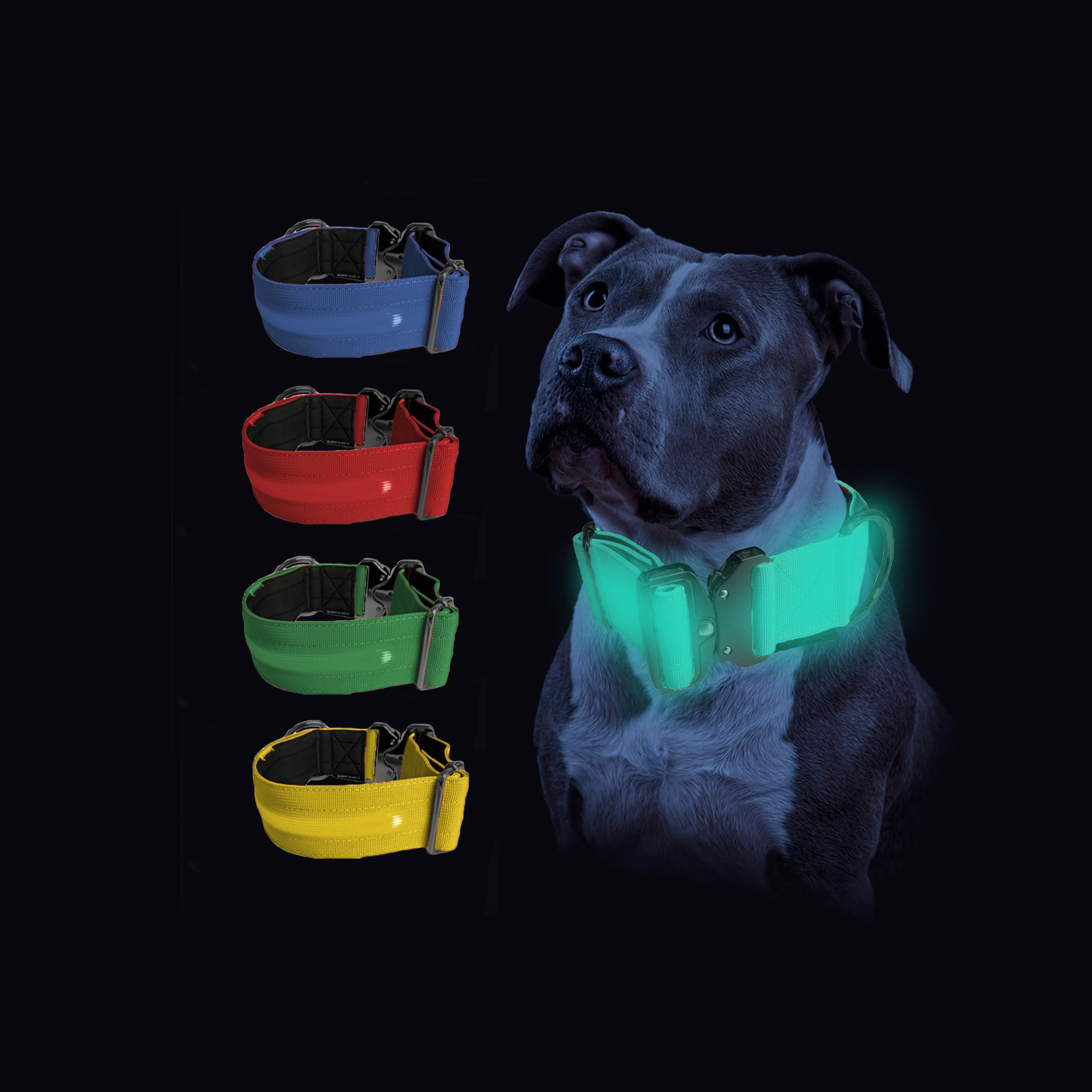 custom logo led pet dog collar usb rechargeable adjustable heavy duty light up glow in the dark  tactical pet dog collar