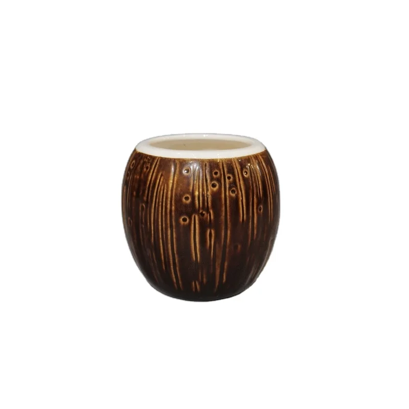 Personalized Coconut  Shaped Ceramic Tiki Mug Cocktail Bar Cup
