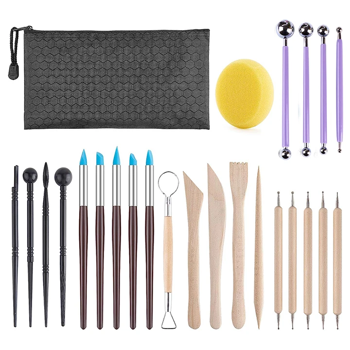 Huichuang New Trend Pottery Carving Knife Set Clay Sculpting Modeling Indentation Tools 25-Pieces Set Art Supplies