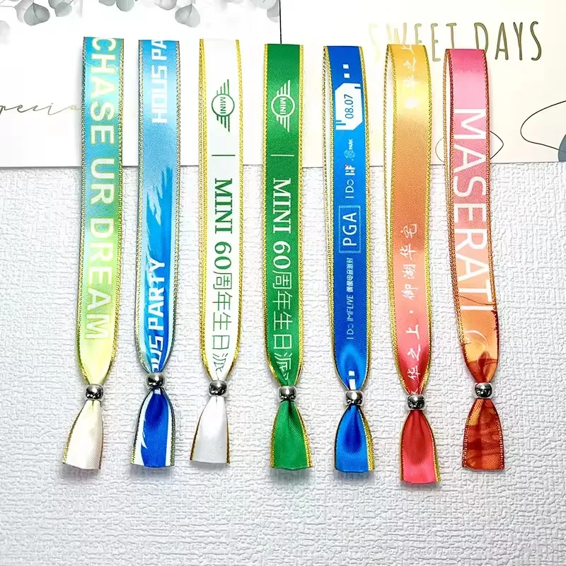 RFID CHIP High quality custom event festival party ribbon satin fabric brands logo text printing wristbands Bracelets