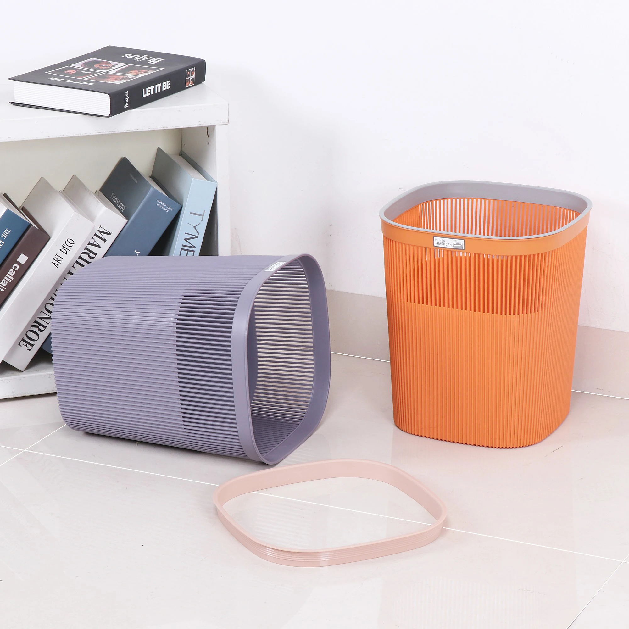 Wholesale Plastic Office Rectangular Waste Bin Wastebasket Paper Net Trash Basket Paper Basket Weaving