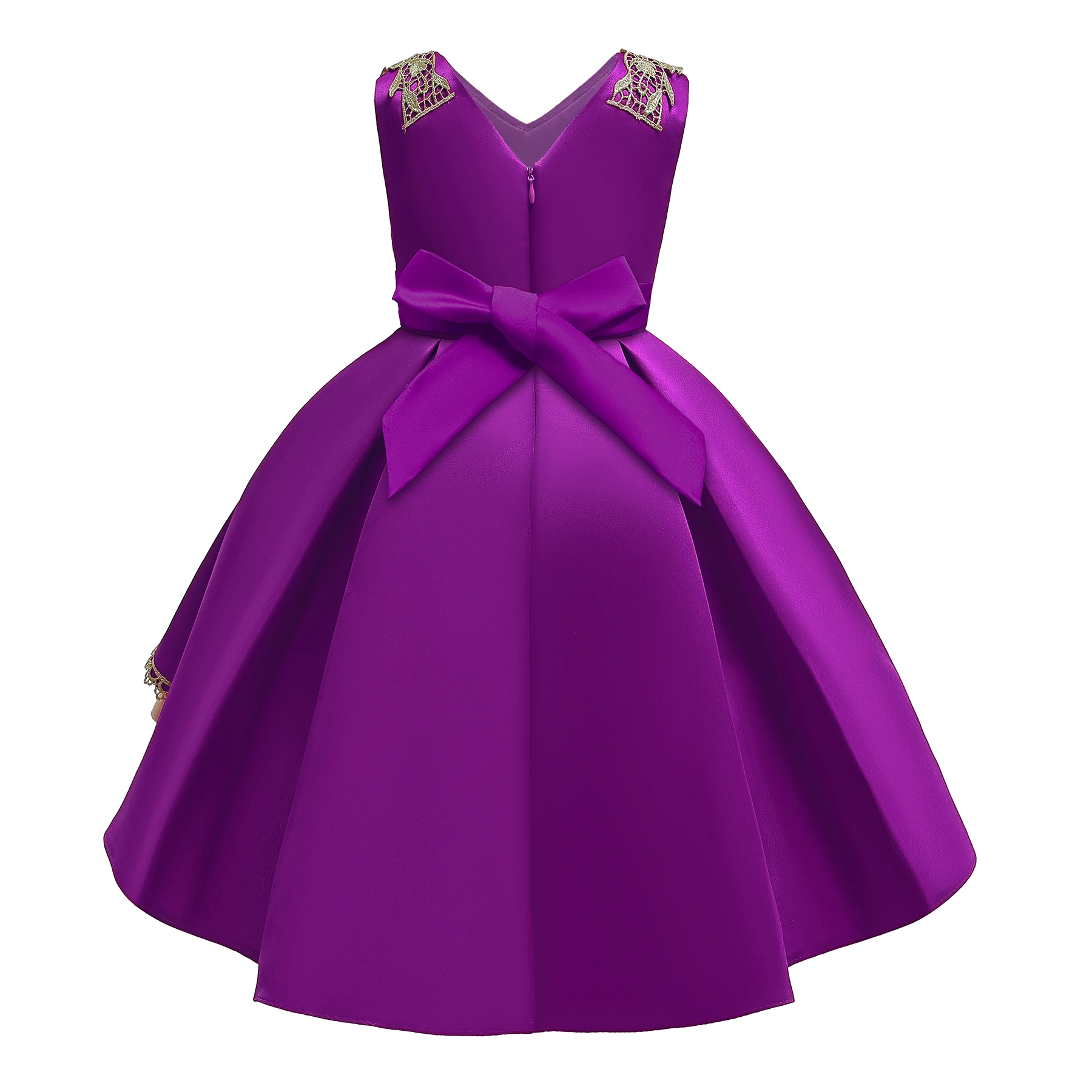 Best Seller Kids Fancy Flower Dress Children Satin Irregular Appliched Dresses For  3-10 Years Baby Party Girls Clothes 8018