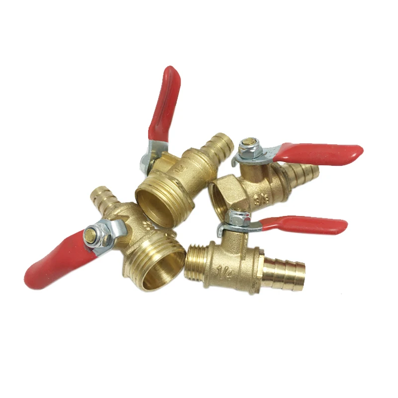 Brass Water Mini Ball Valve with Hose Barb Pipe Tubing Fitting Coupler 180 Degree Operation Handle