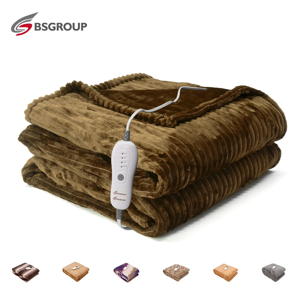 Soft Flannel Fleece Heated Blanket Machine Washable PTC+NTC Overheat Protection Electric Heated Blanket For Winter