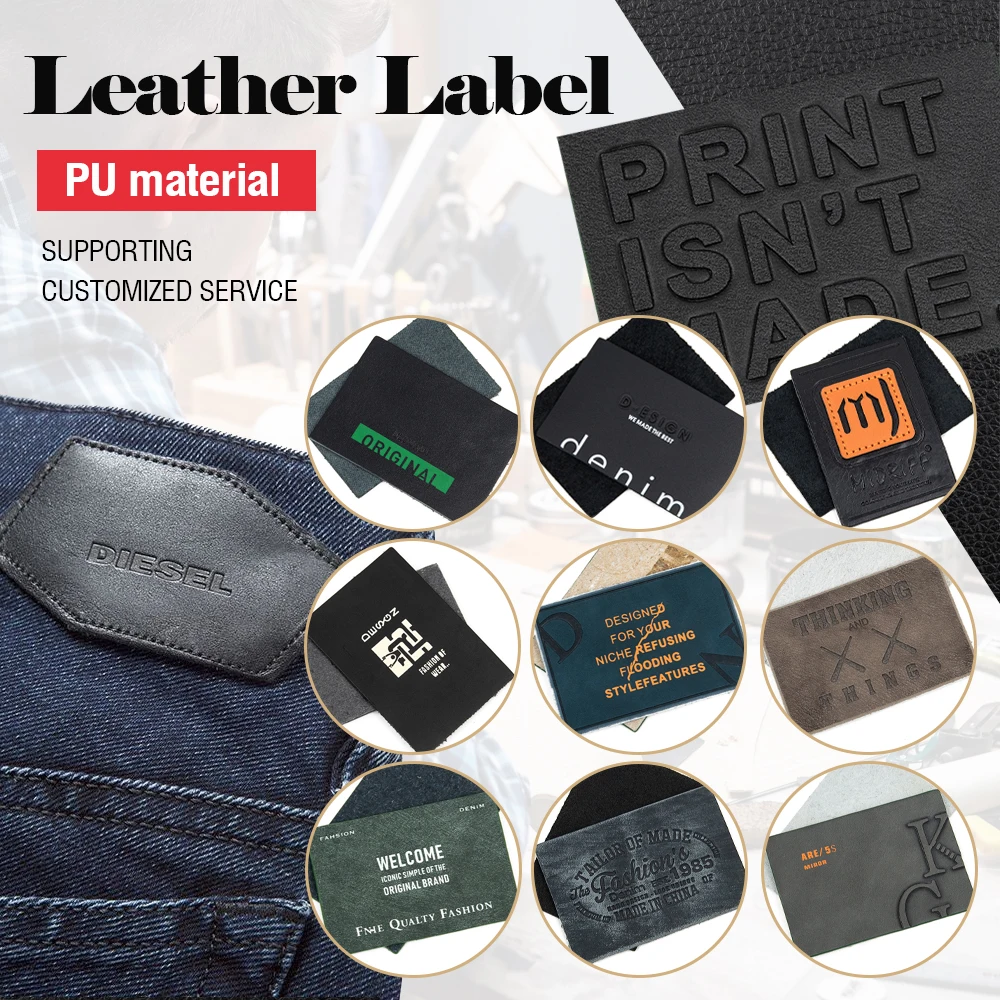 Factory price brand jeans clothing clothes pu label patch embossed leather tags logo Custom leather label for jeans
