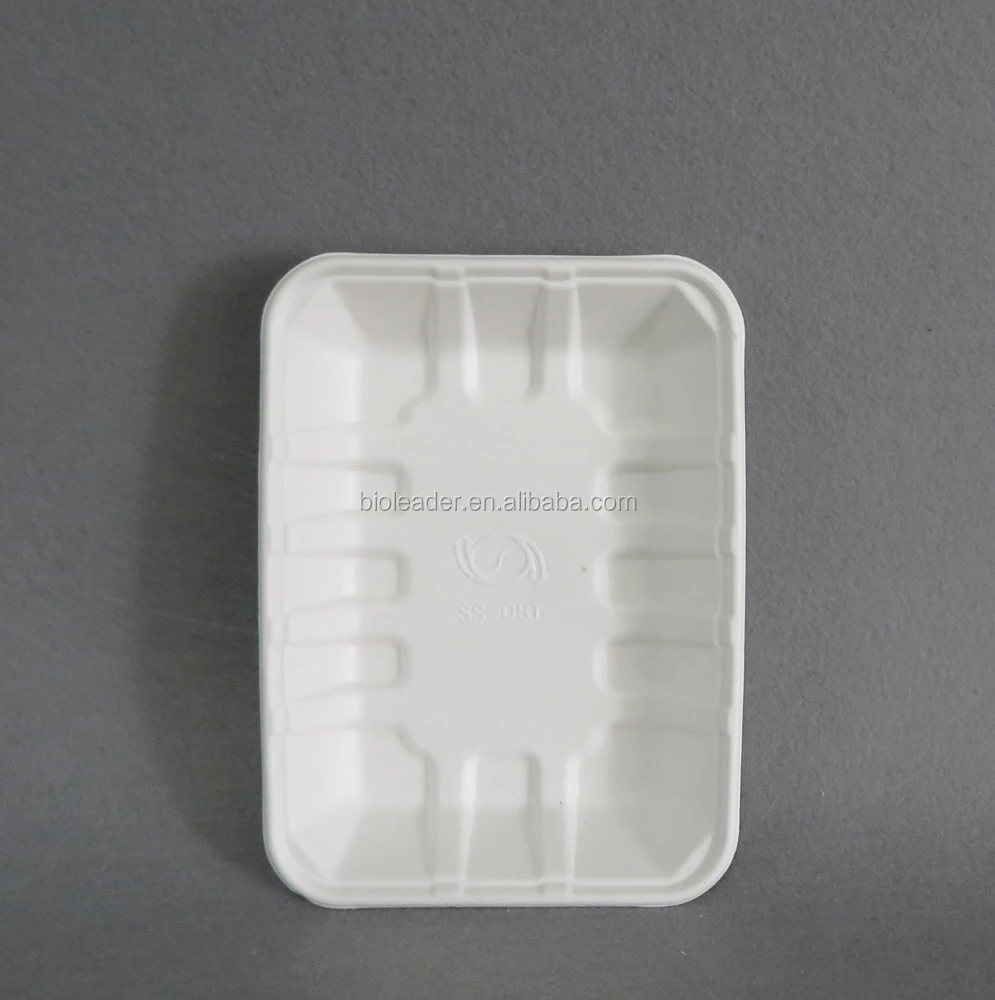 Disposable Biodegradable Bagasse Pulp Meat Packaging Tray Food Pulp Moulding Accept