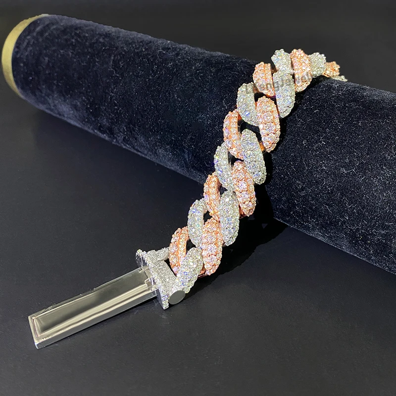 Lifeng Jewelry Custom Name Men Miami Two Tone Color Moissanite Cuban Link Chain Sterling Silver Bracelet