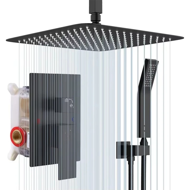 Modern 12-Inch Flush-Mounted Square Ceiling Rain Shower System 30x30cm Stainless Steel Bathroom Shower Set Brass Brushed Hotels