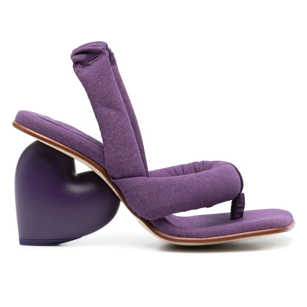 Anmairon New Season Comings Square Toe Round Big Straps Flip Flop Heart Shape Heel Women Slide Sandals