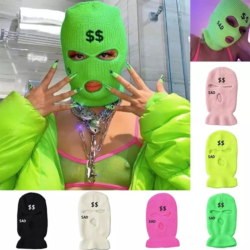 Outdoor Sports Cycling Hat 3-Holes Full Face Knitted Neck Cover Winter Balaclava Ski Face Mask for Men Women