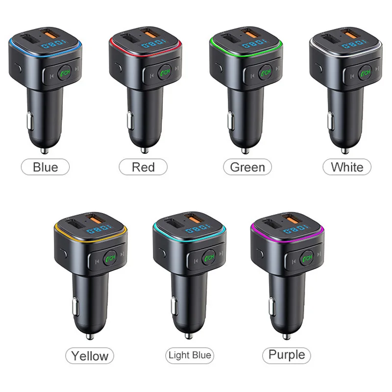 Dual USB Qc3.0 Quick Charge With Ambient Ring Light Handsfree BTCar Kit Fm Radio Transmitter Car Mp3 Player