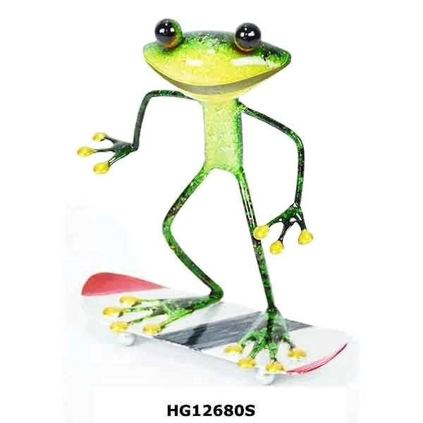 Iron interesting frog figurine metal home garden decoration