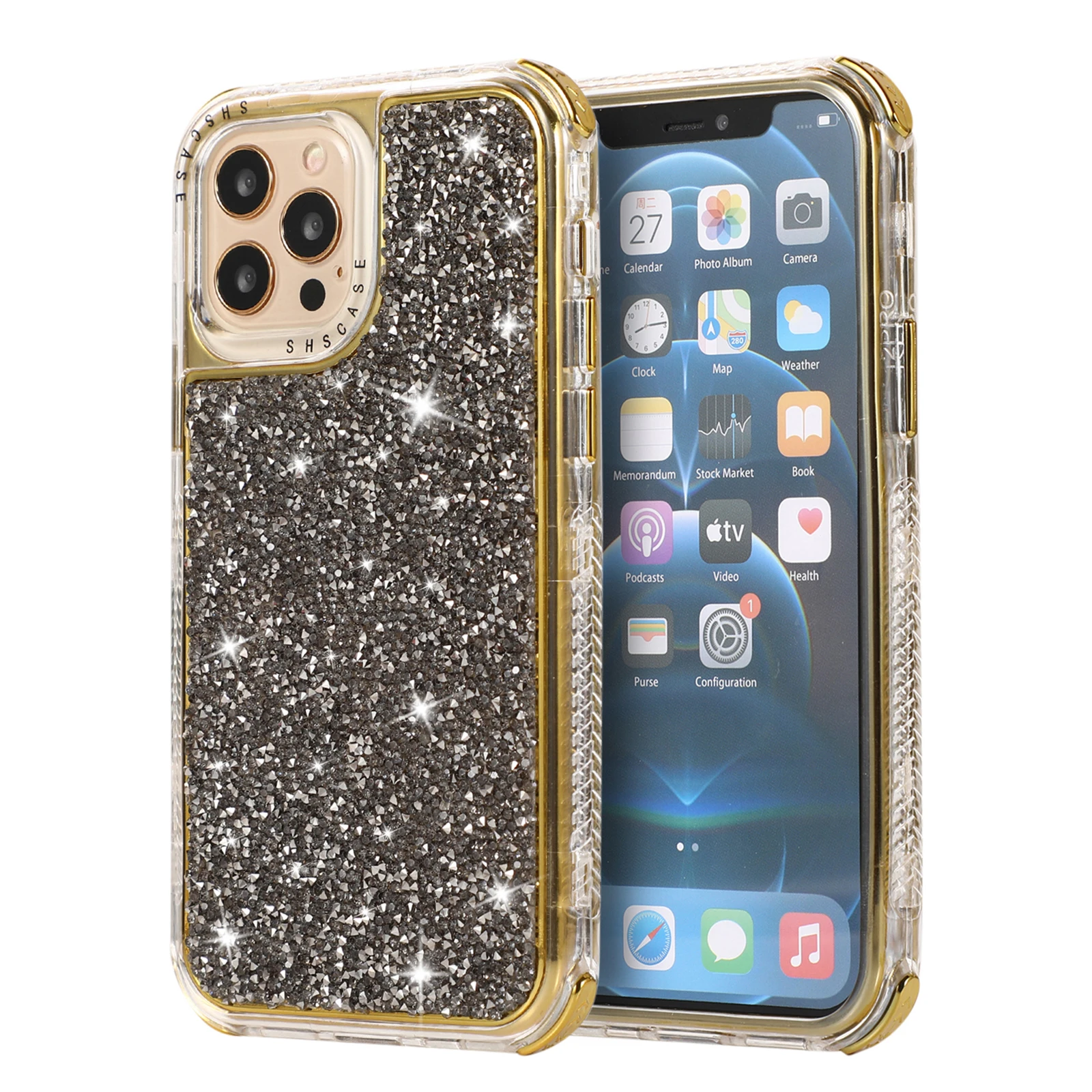 Blinking Glitter Rhinestone Phone Case For iPhone 14 13 11 12 Pro Max X XR XS Max 7 8 Plus 2 in 1 Shockproof Bumper Back Cover