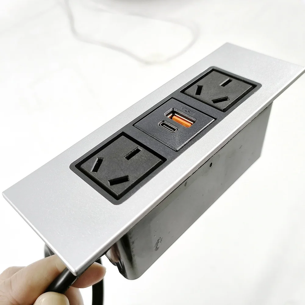Silver Australia AU US power outlet hardware socket with usb charging port strip for desk table top recessed mounted