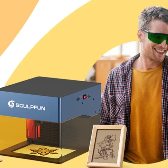 SCULPFUN iCube Laser Engraver Portable Laser Marking Machine with Smoke Filter Temperature Alarm 130x130mm Engraving Area