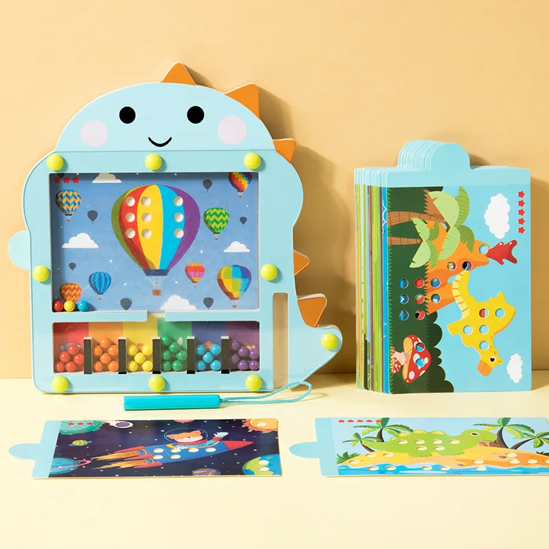 Children Early Education Dinosaur Magnetic Bead Maze Wooden Toy Toddler Color Classification Game Kids Educational Wooden Toys