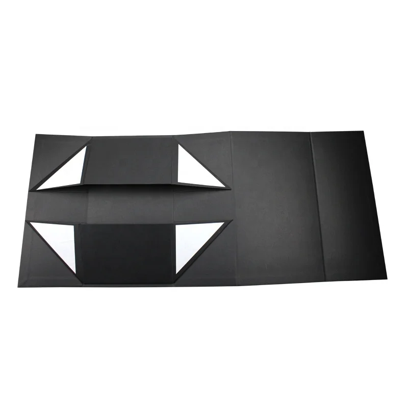 Customize Logo Printed Black Paper Flat Pack Rigid Cardboard Clothing Cosmetic Shoe Foldable Packaging Magnetic Folding Gift Box