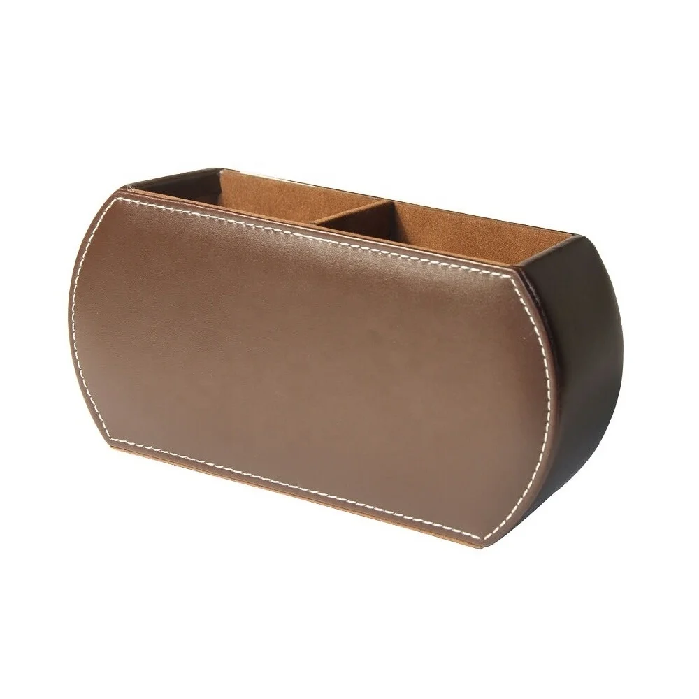 LG-B055  geometric shaped with mini needle clock and photo frame faux leather desk organizer pen holders gift