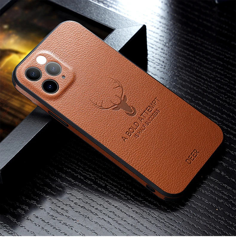 Shockproof case with Camera Lens Protection Deer Pattern Leather Back Cover Mobile Phone Case For iPhone 13 12 11 Pro Max