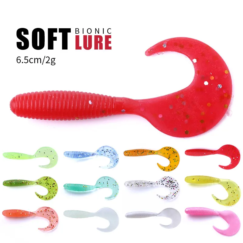 6.5cm 2g Wholesale 10pcs/bag Artificial Soft Plastic Grubs Worms Bait Soft  rubber fishing bait