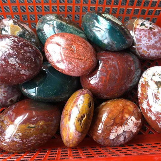New arrivals semi precious stone natural ocean jasper crystals palm stones for Healing Reiki