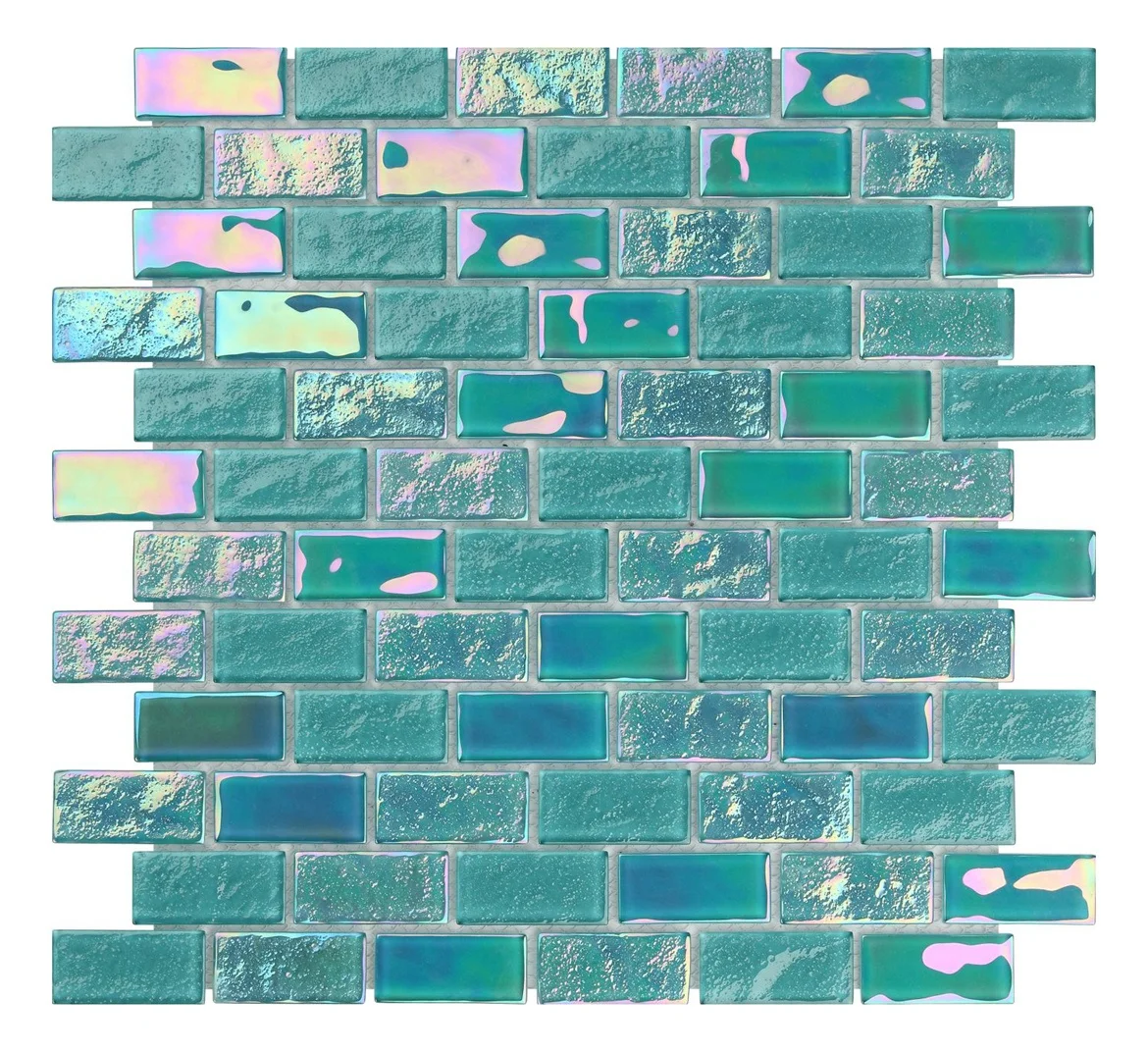 Chinese Supplier Green Glass Mosaic Series Mixed Rectangle Swimming Pool Glass Mosaic Custom mosaics with irregular shapes