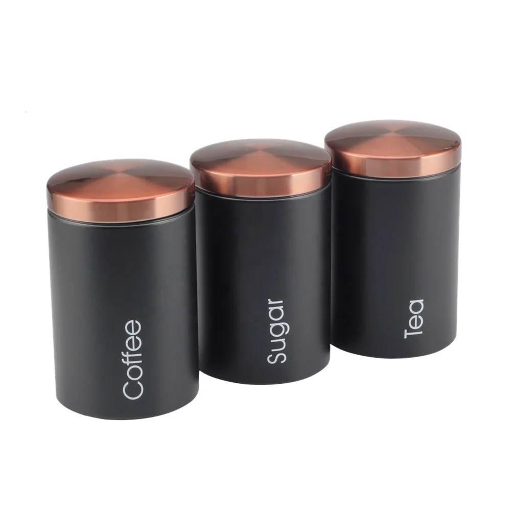 Canister for Kitchen, Large Flour Coffee Bean Tea Cereal Sugar Cookie Metal Food Storage Canisters with copper Lid