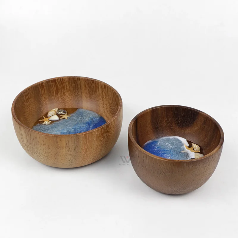 Souvenir Business Gift Wooden Wave Handmade Bowel Gift Abalone Flower Wood Material Artificial