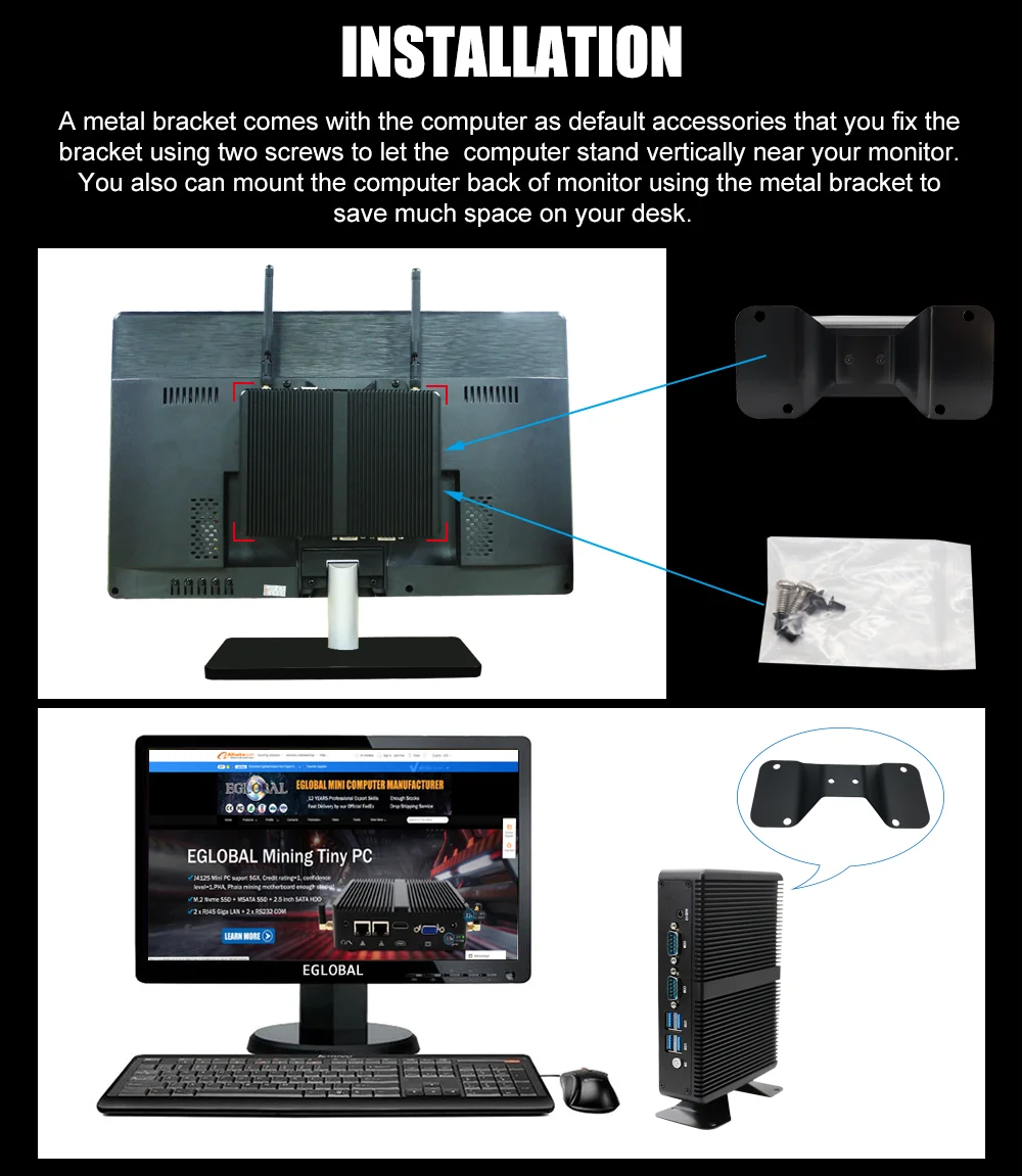 EGLOBAL minipc Cele-ron J4125 DDR4 computer desktop Win10 Linux WIFI SIM Card Fanless Office Mini PC