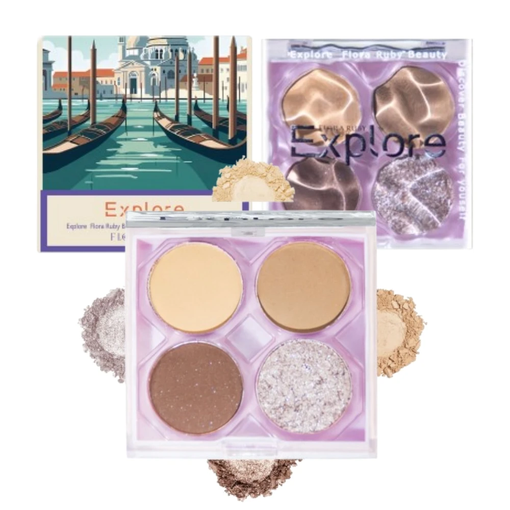 Flora Ruby 4 colors korean mini glitter shimmer vegan pink eyeshadow palette makeup private label eye shadow palette make up