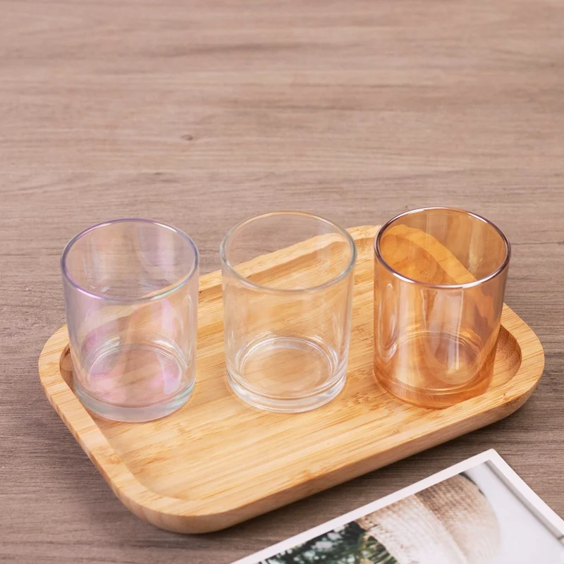 7 унций 10 унций домашний Декор современный уникальный пустой роскошный цветной стеклянный подсвечник на заказ с деревянной металлической крышкой