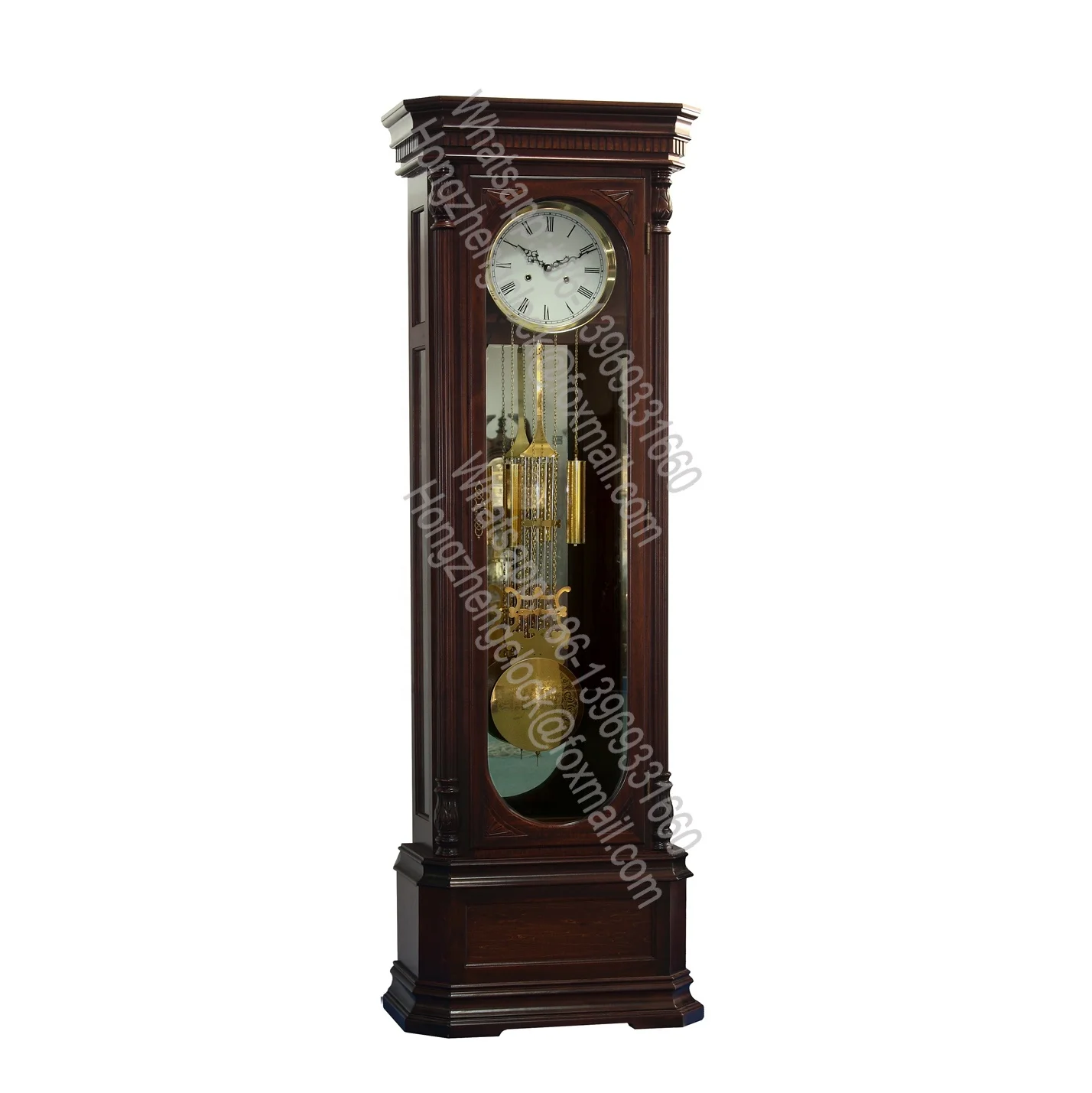 Home Furnishings Grandfather Clock Burnished Oak finish on select hardwoods and veneers, with no distressing