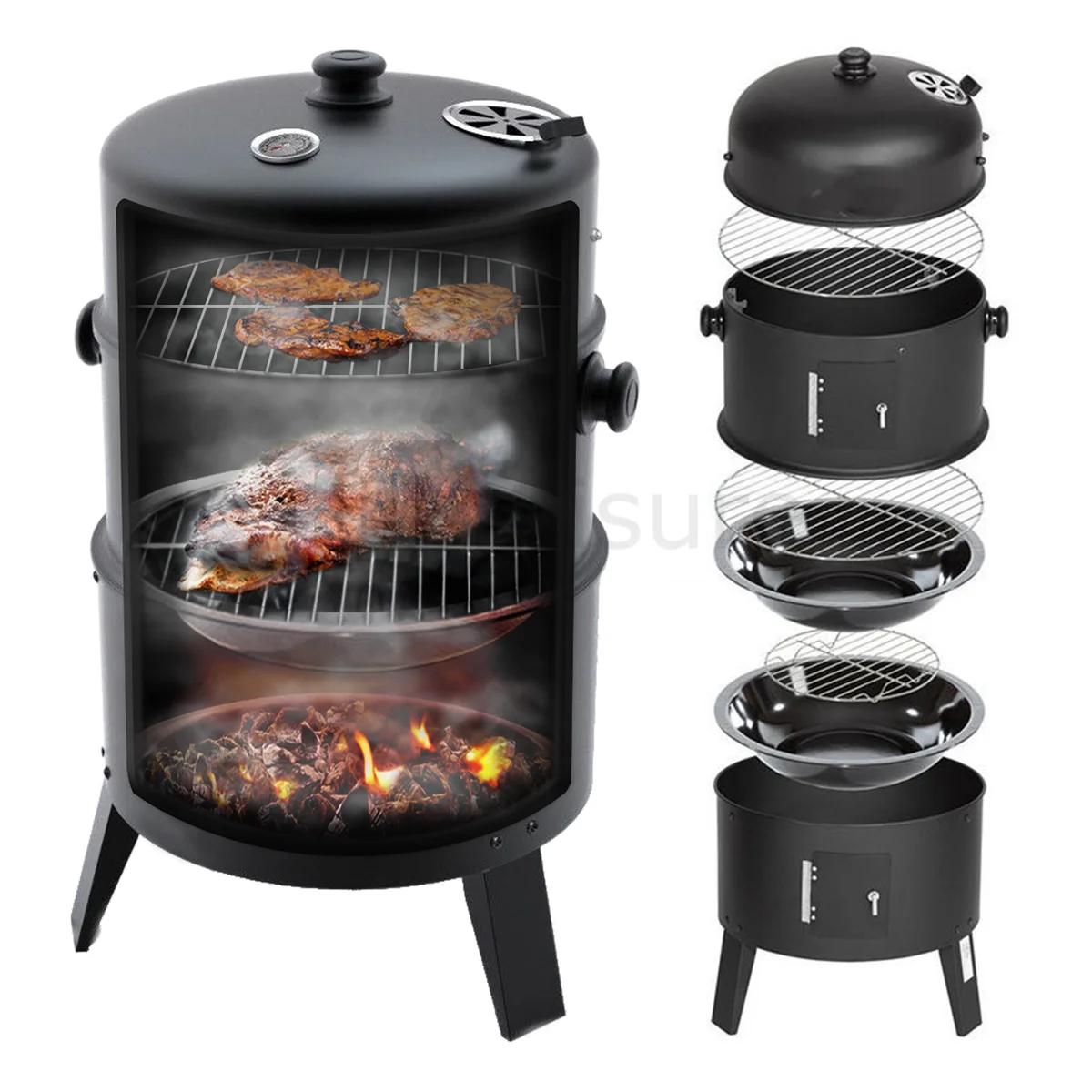 3In1 Bbq Smoker Grill Three Floors Barbecue Brazilian Oven Charcoal Bbq Grill