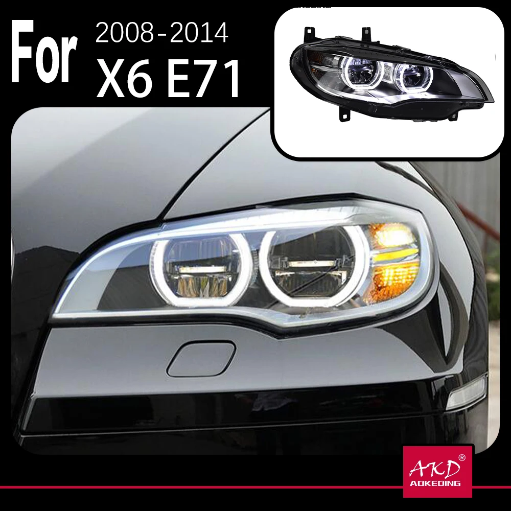 AKD Car Styling Head Lamp for BMW X6 Headlights 2007-2013 E71 LED Headlight Projector AngelEye DRL Signal Automotive Accessories