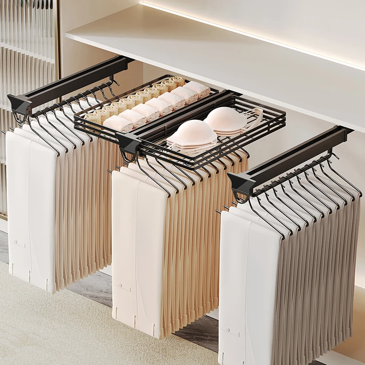 Wardrobe pull basket drawer type telescopic trouser rack home cloakroom built-in storage basket hardware accessories