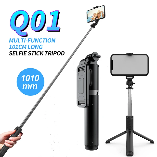 Q01 Extendable Selfie Stick with Wireless Remote and Tripod Stand Portable Lightweight Selfie Stick