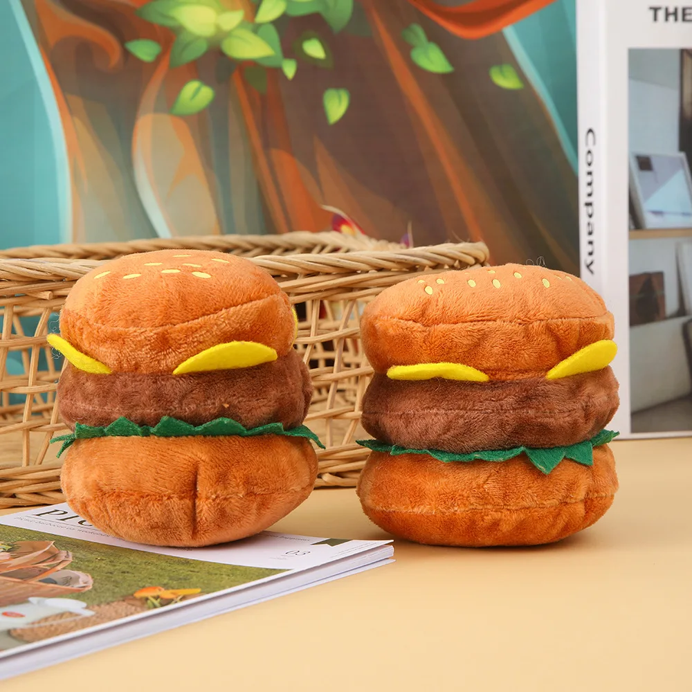 Hamburger Design Dog Interactive Funny Chew Plush Toys Dog Chew Pillow For Feeding Training