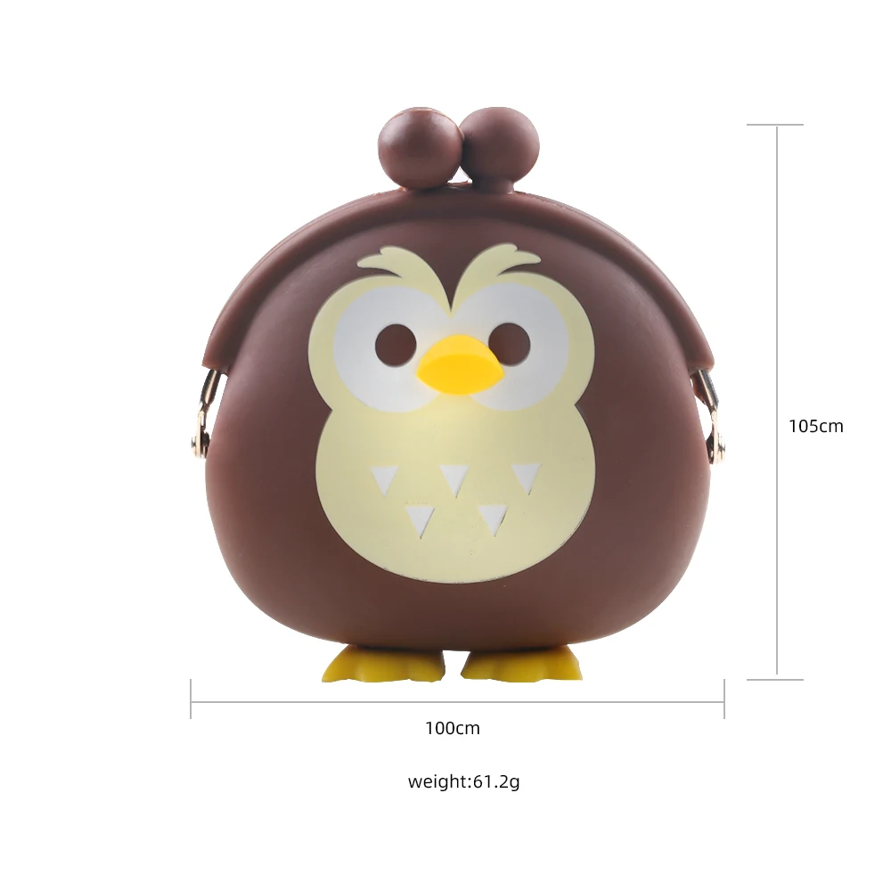 High Quality Soft Colorful Waterproof Cute Cartoon Owl Animal Shape Bag Silicone Rubber Wallet Pouch Coin Purse