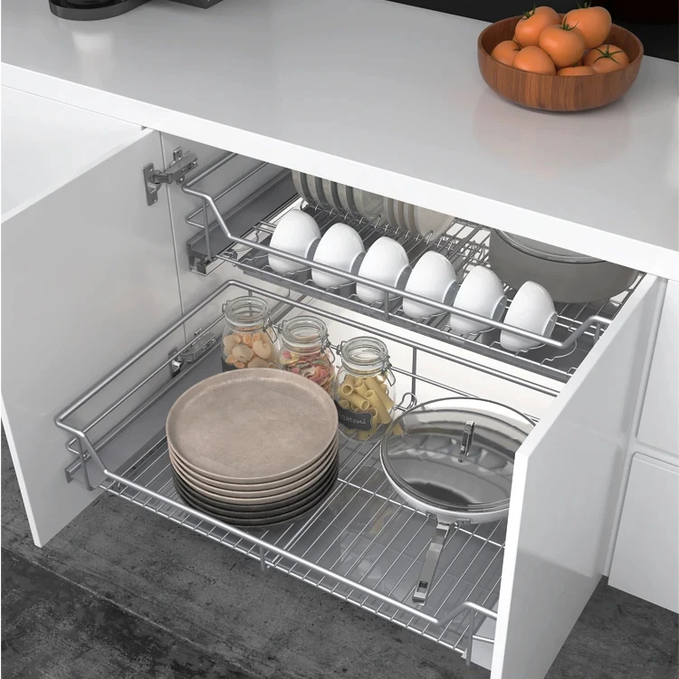 Modular Kitchen Cabinets Pull Out Pan Larder Drawers Basket Dish and Bowl Shelves Rack Pull Out Basket