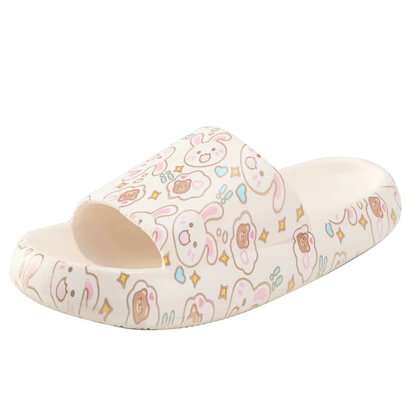 Non-Skip Waterproof EVA Soft Slide Slippers Cute Rabbit Cartoon Female Bathroom Slippers