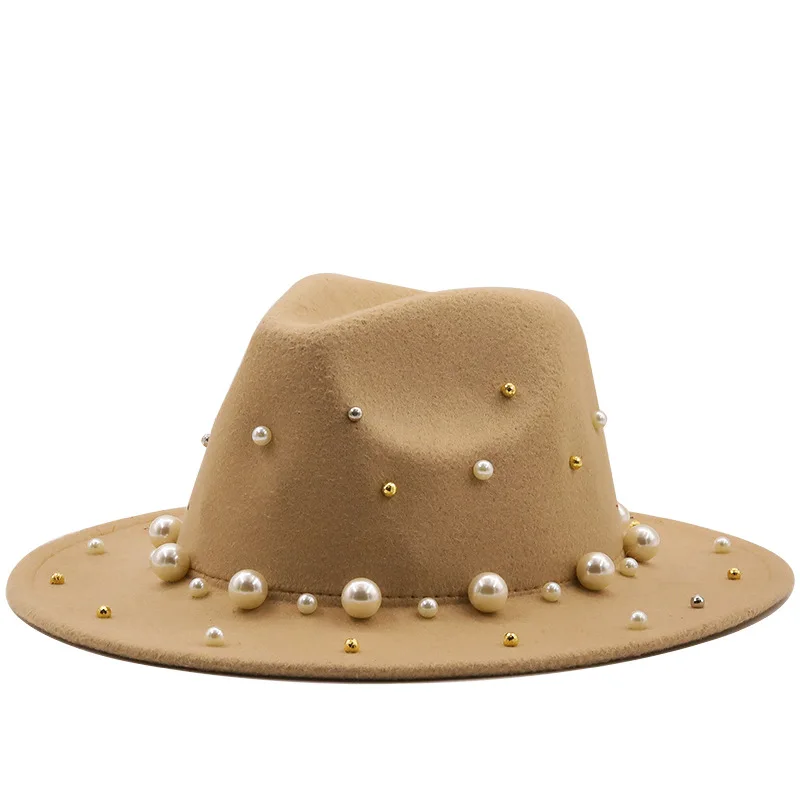 Fedora Hat with Pearl Solid Color New Designer Fedora Hats