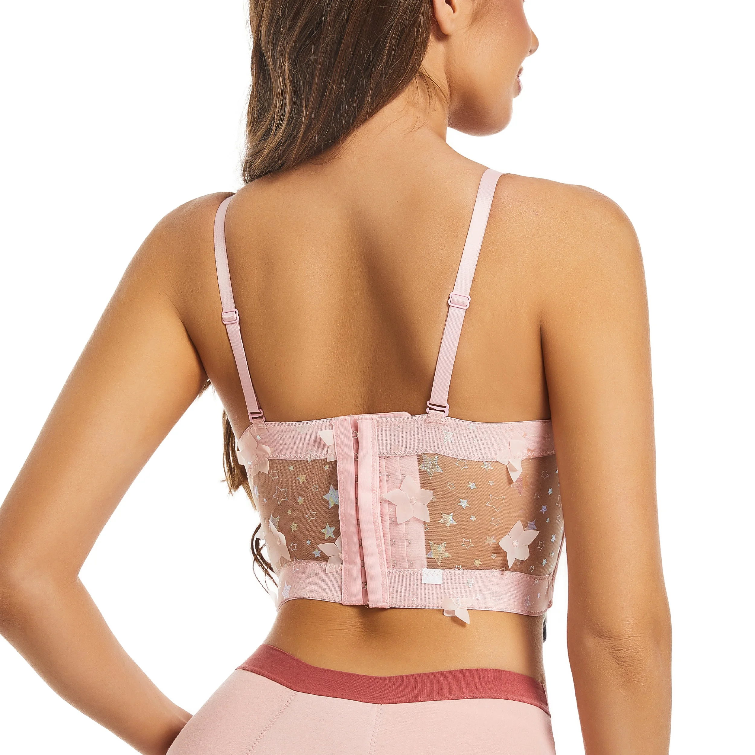 Star Three-dimensional Bing Bing Print French Floral Summer Mesh Corset Top Sequined Sexy Tops For Women Standard Bustiers