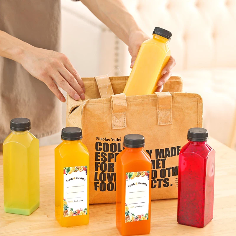 Custom 2 4 8 12 16 oz PET Plastic Square Juice Bottles For Juice Business. 60ml 120ml 250ml 350ml 500ml Juice Bottle With Cap