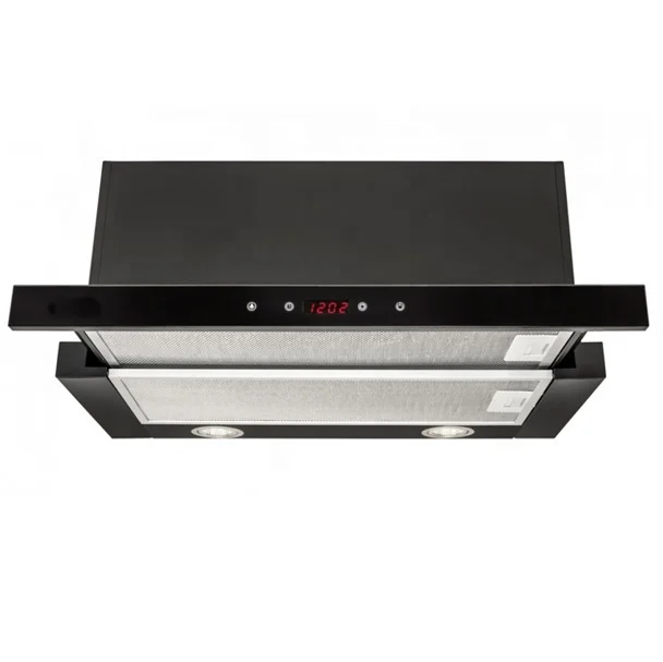 Under Cabinet Slim Hood Led Lighting Parts Black Painted Cheap Model Slide-out Telescopic Quiet Range Hood Kitchen Chimney